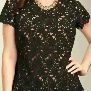 Talbots Black Cropped Embellished Blouse Short Sleeve